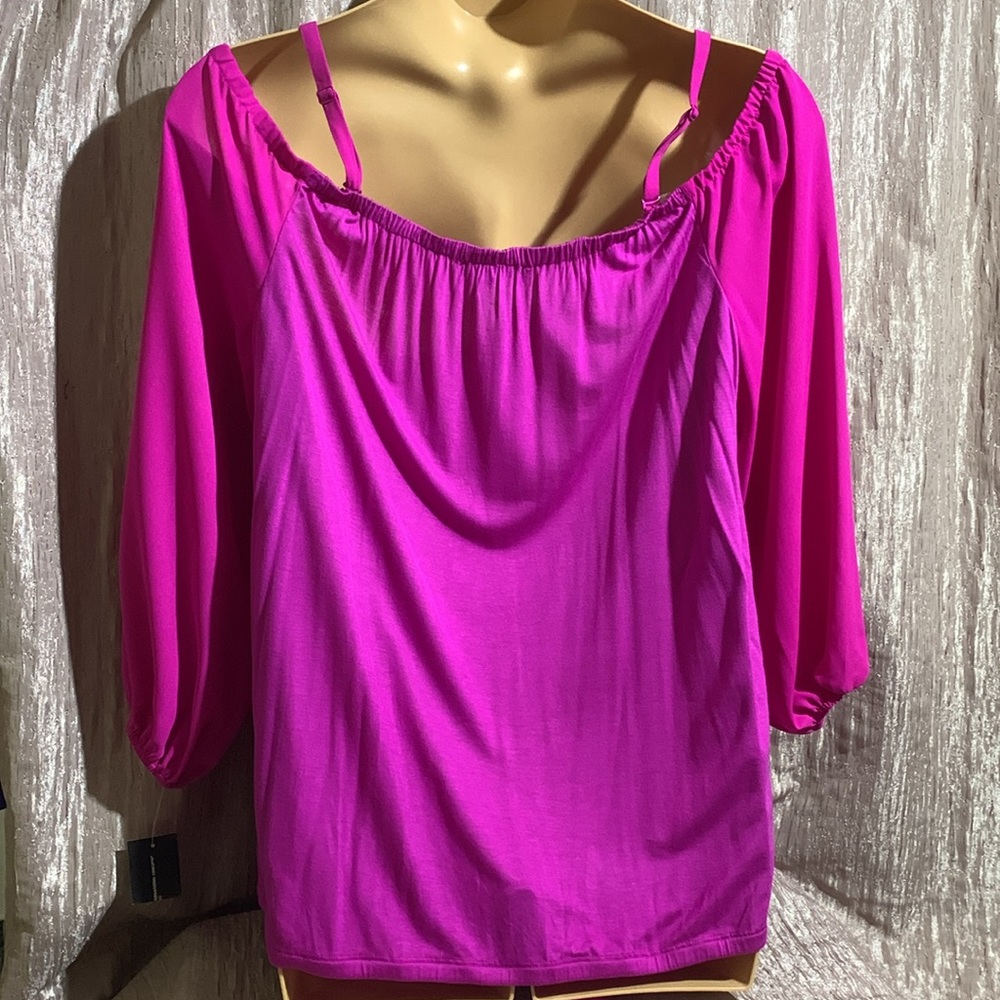 INC International Concepts Top Blouse 2X NWT Pink/Purple/Magenta Flame Stretchy - Picture 12 of 16